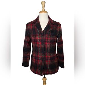 Retro Wool Blend Plaid Blazer Jacket Vintage Inspired Dark Academia Size M
